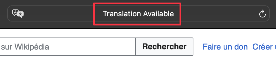 Safari translation available message
